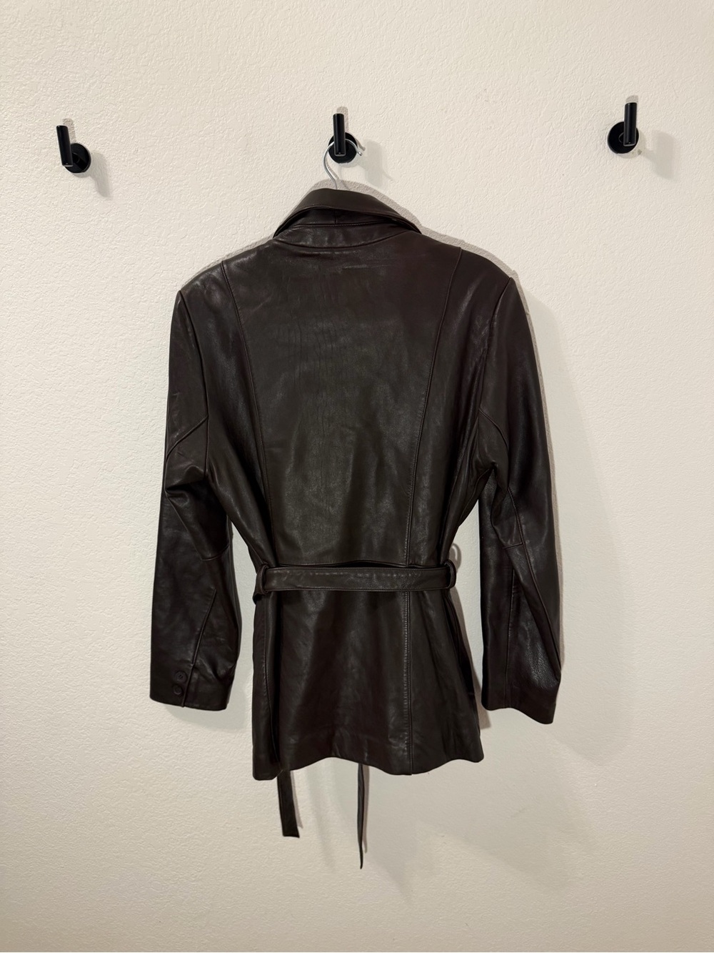 Vintage Brown Leather Belted Jacket/Blazer - Picture 7 of 13